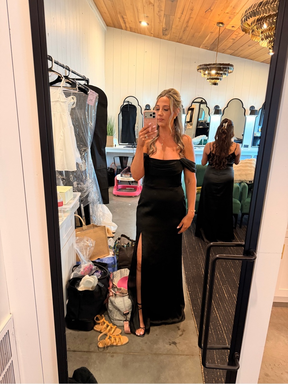 Elegant Black Off-Shoulder Evening Gown with Front Slit